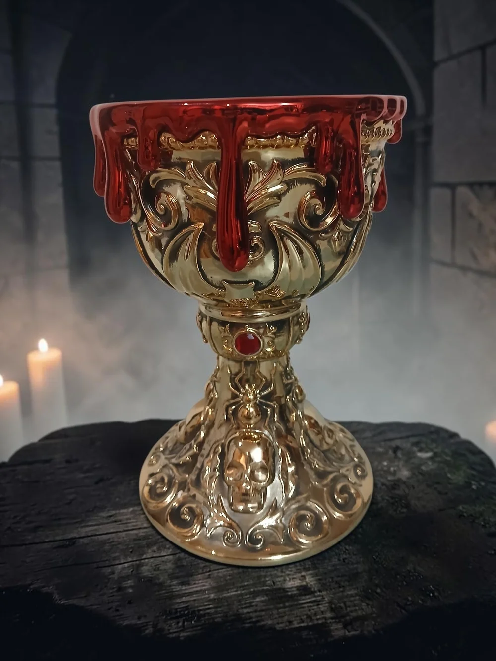 Ornate Gold Chalice with Red Drip Candle Holder